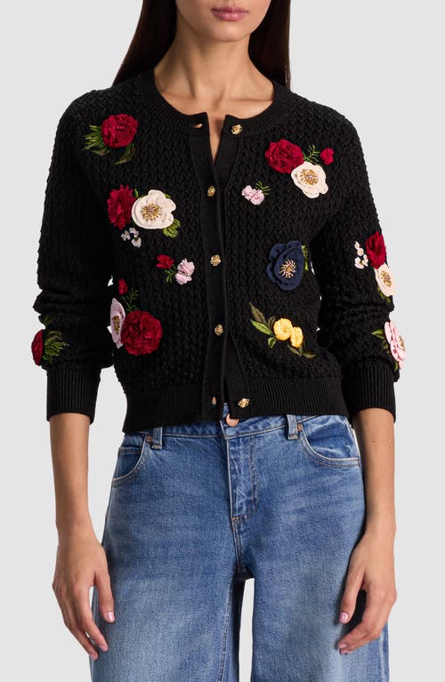 Alice And Olivia Dollie Floral Cardigan In Black