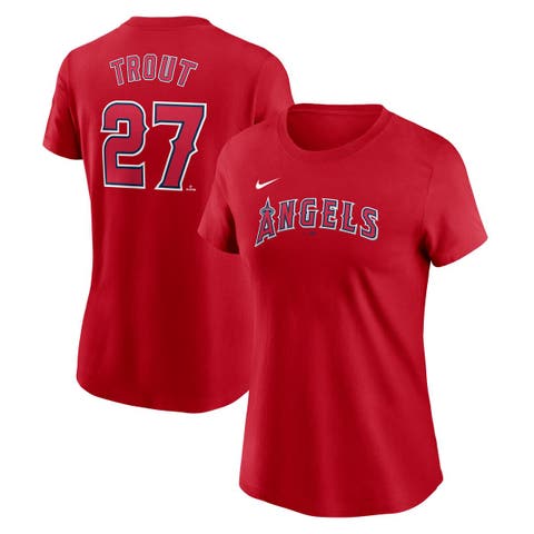 Women's Nike Mike Trout Red Los Angeles Angels Fuse Name & Number T-Shirt