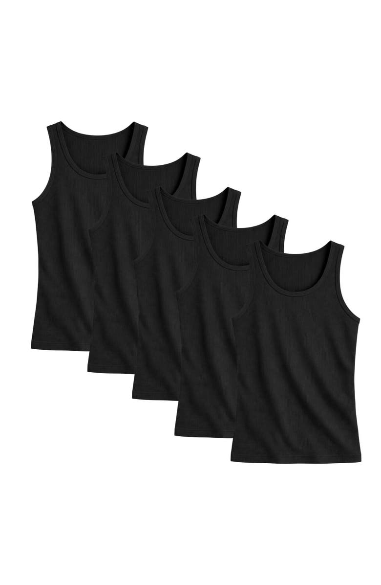 BenBen Mens 5 Pack Ribbed Tank Tops Classic Fit, Main, color, Black