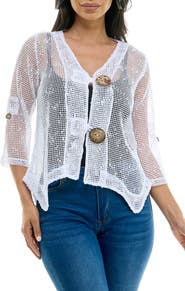 Nina Leonard Open Knit Bolero Cardigan