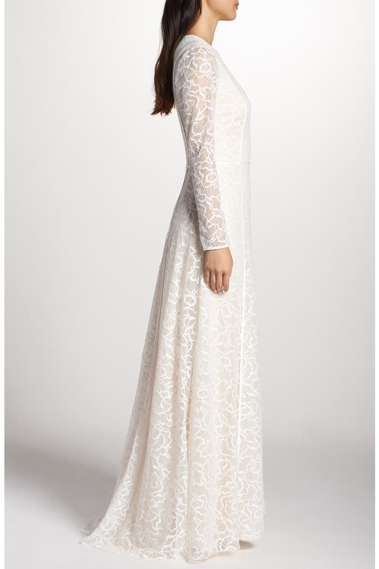Sheer Sleeve Lace A-Line Gown, Alternate, color, IVORY/ PETAL