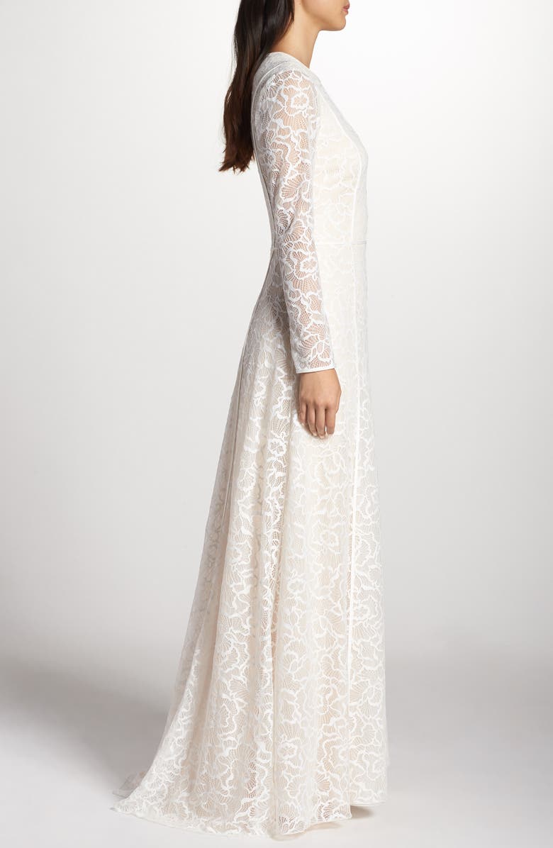 Tadashi Shoji Sheer Sleeve Lace A-Line Gown, Alternate, color, 