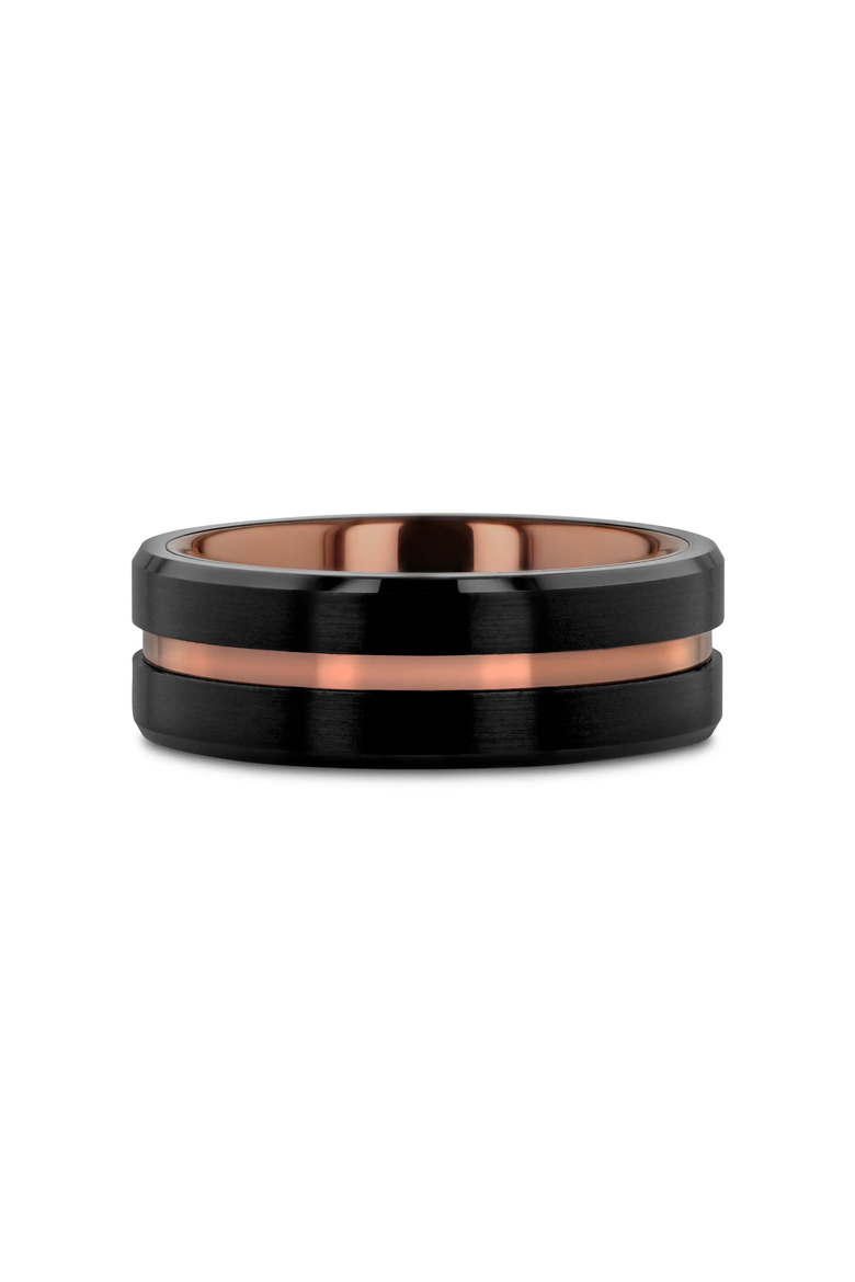 Nevan Flat Brushed Tungsten Wedding Band, Alternate, color, Black / Espresso