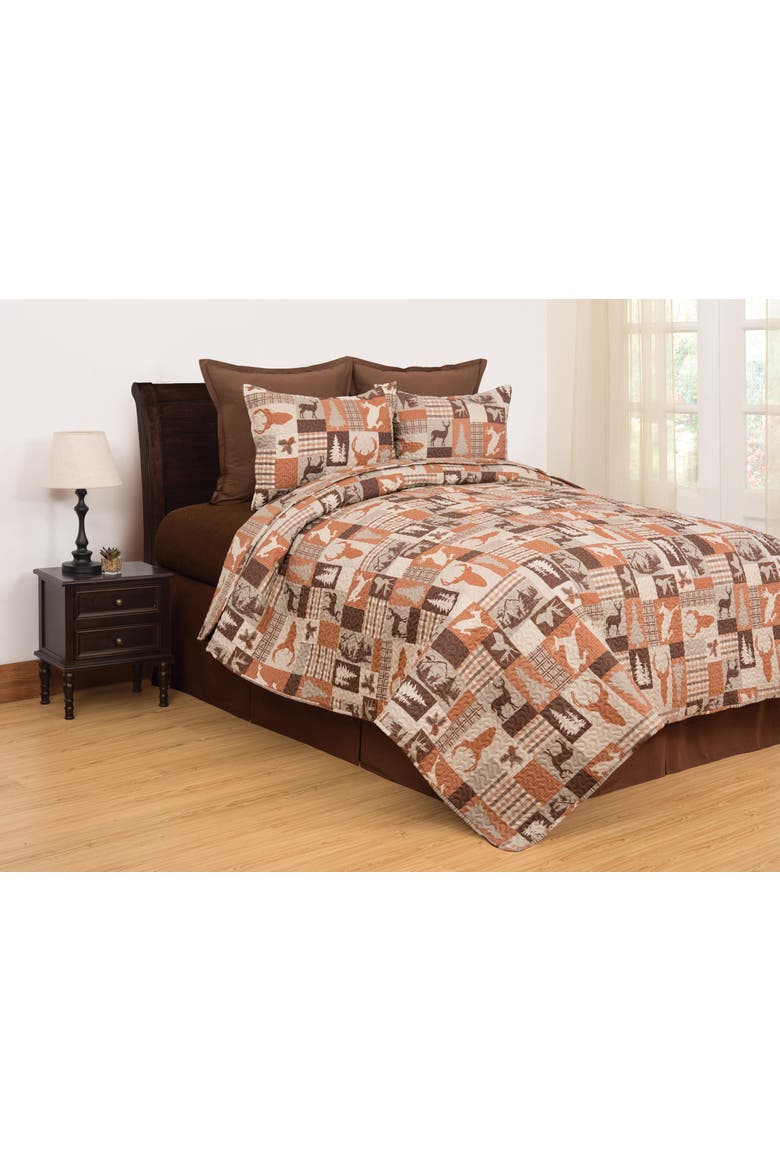Buck Ridge Trail Rustic Lodge Quilt Set - Reversible and Machine Washable, Alternate, color, Brown
