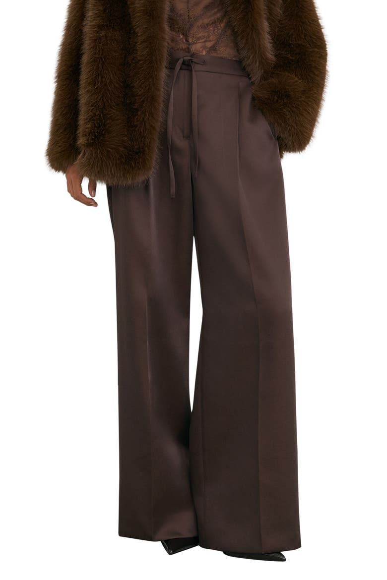 Ellen Satin Drawstring Wide Leg Pants, Main, color, BURGUNDY