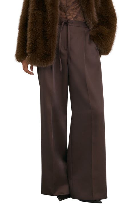 Ellen Satin Drawstring Wide Leg Pants