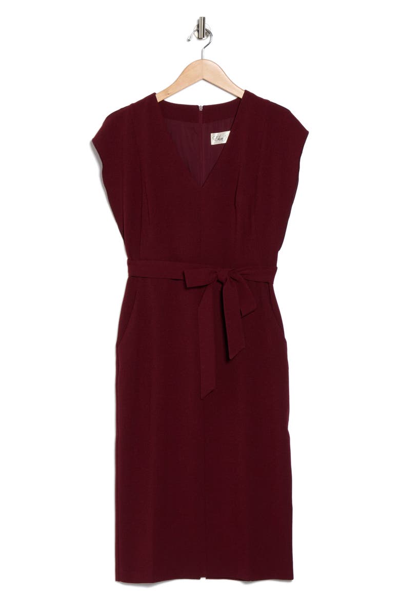 Flutter Sleeve Sheath Midi Dress, Alternate, color, WINE