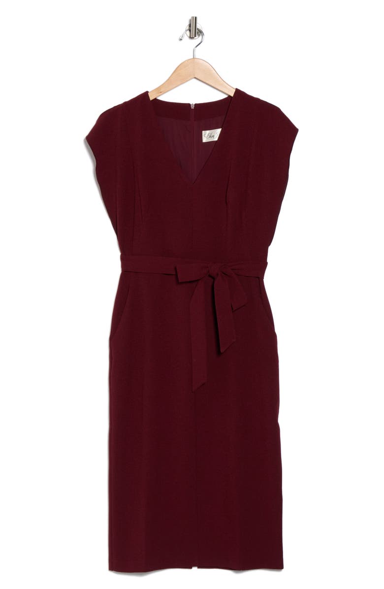 Eliza J Flutter Sleeve Sheath Midi Dress, Alternate, color, Wine