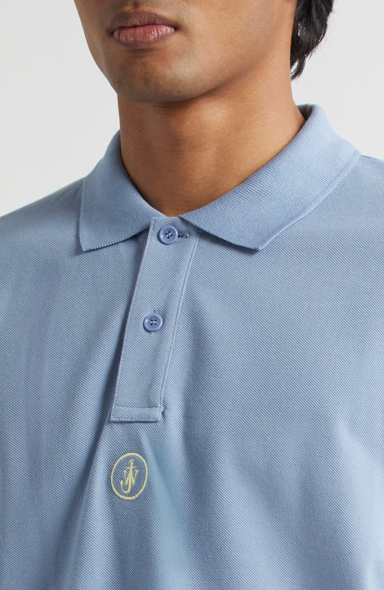 JW Anderson Anchor Embroidered Cotton Piqué Polo, Alternate, color, Steel Blue