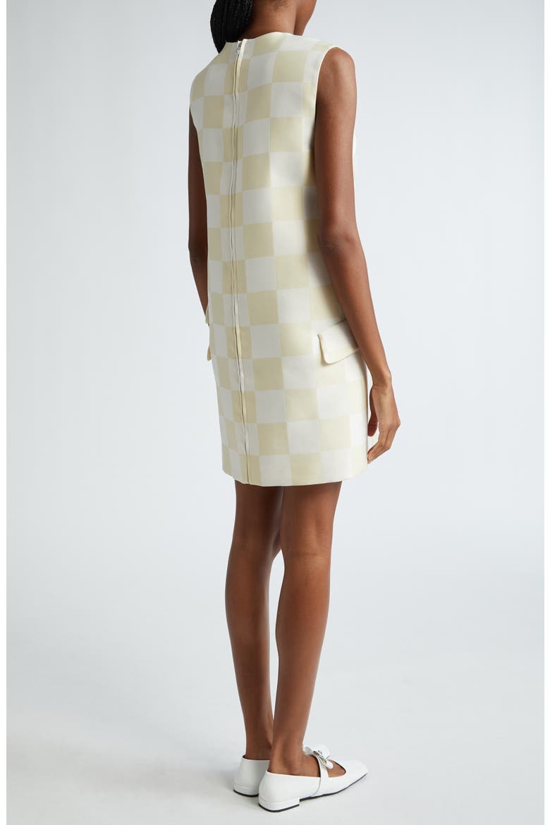 Check Duchesse Satin Shift Minidress, Alternate, color, LIGHT SAND