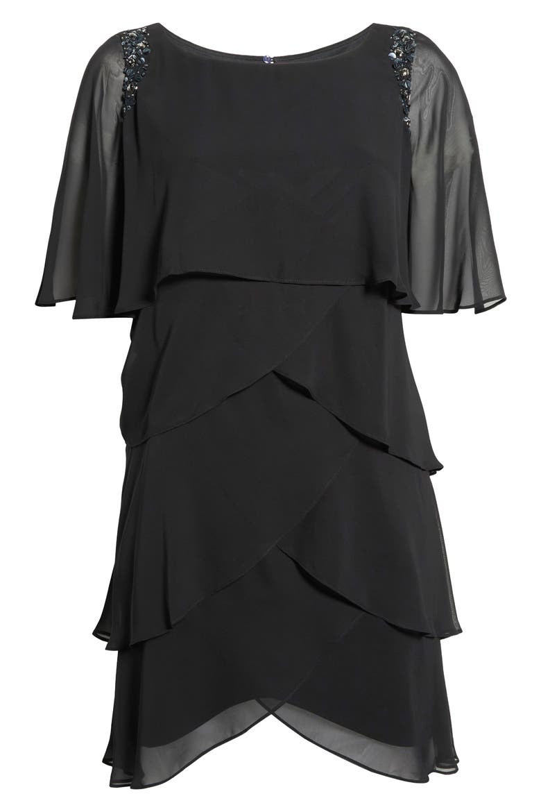 Cape Overlay Beaded Cocktail Dress, Alternate, color, BLACK