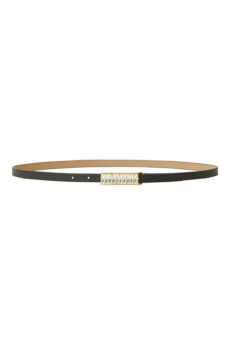 Ava Crystal Buckle Leather Belt, Main, color, BLACK GOLD