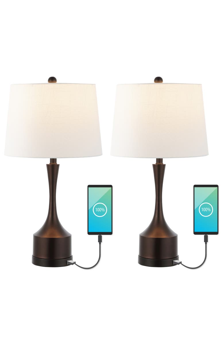JONATHAN Y Cooper 26" Classic French Country Iron LED Table Lamp with USB Charging Port, Main, color, Oil Rubbed Bronze