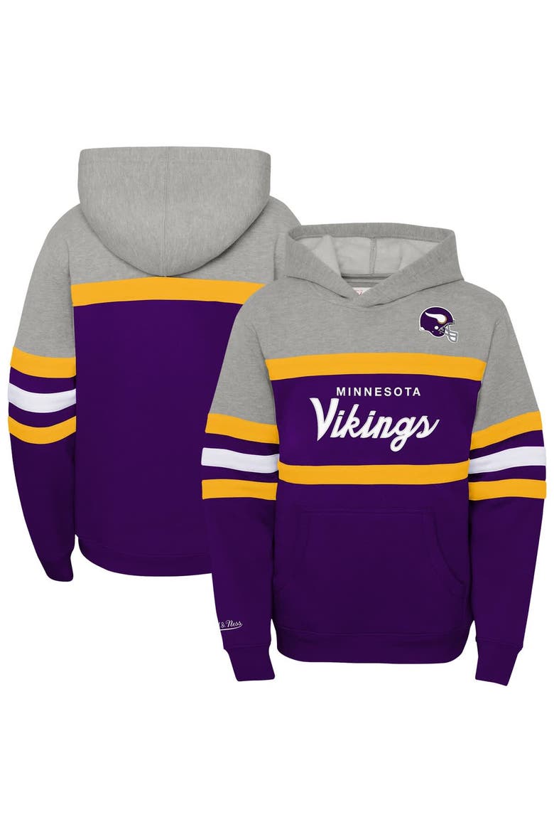 Youth Mitchell & Ness  Purple Minnesota Vikings Throwback Head Coach Pullover Hoodie, Main, color, Purple