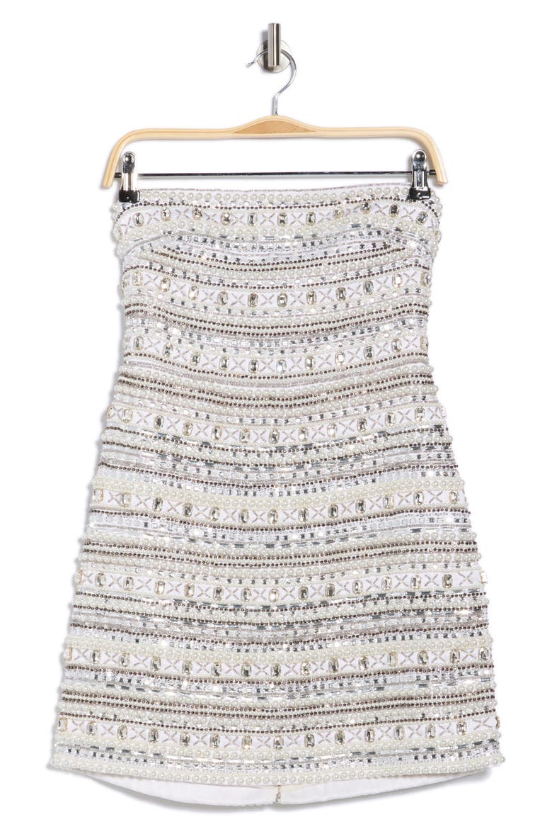 Crystal Embellished Strapless Minidress, Alternate, color, CRYSTAL BEAD MIX