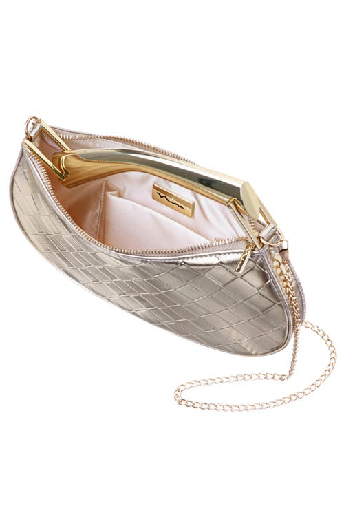 Nina Cory Diamond Quilted Faux Leather Top Handle Bag In Platino