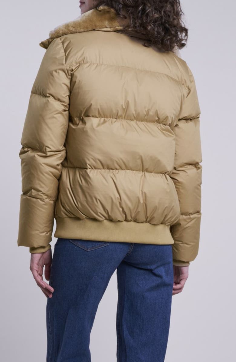 Blue Duck Water Resistant 700 Fill Power Down Jacket with Genuine Shearling Trim, Alternate, color, Camel