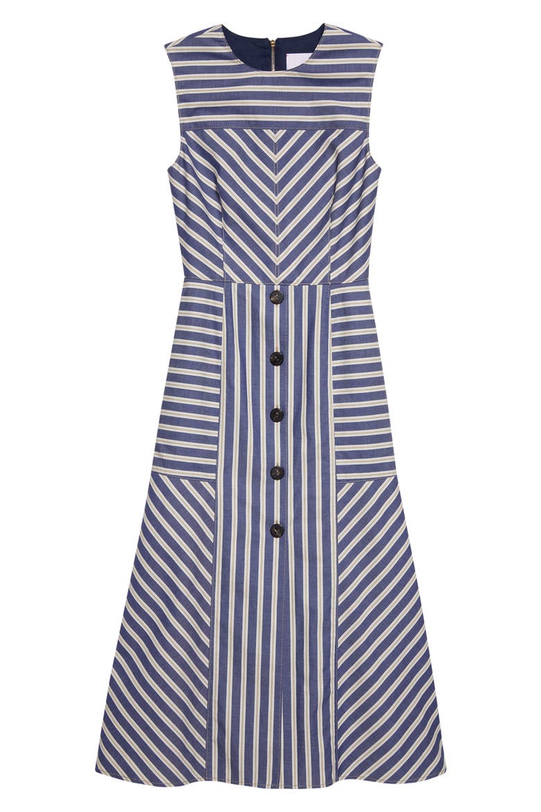 Stripe A-Line Cotton Midi Dress, Alternate, color, BLUE MULTI