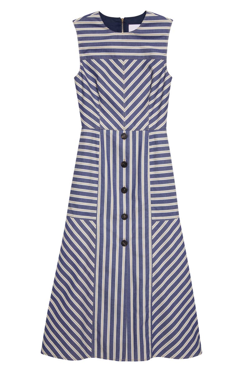 Carolina Herrera Stripe A-Line Cotton Midi Dress, Main, color, Blue Multi