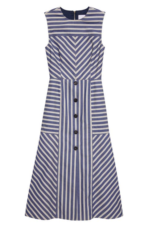 Stripe A-Line Cotton Midi Dress
