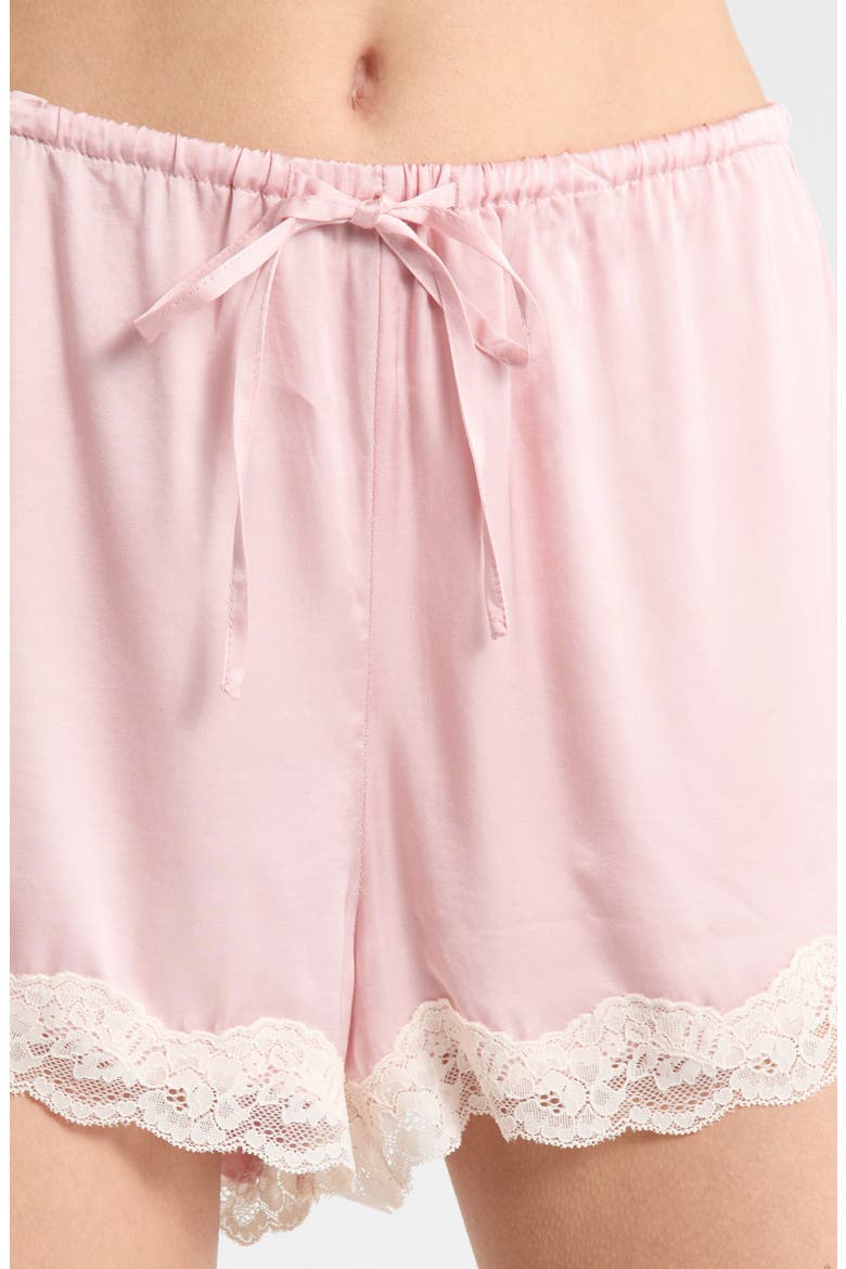 Annabelle Satin Lace Trim Short Pajamas, Alternate, color, PAPINELLE PINK