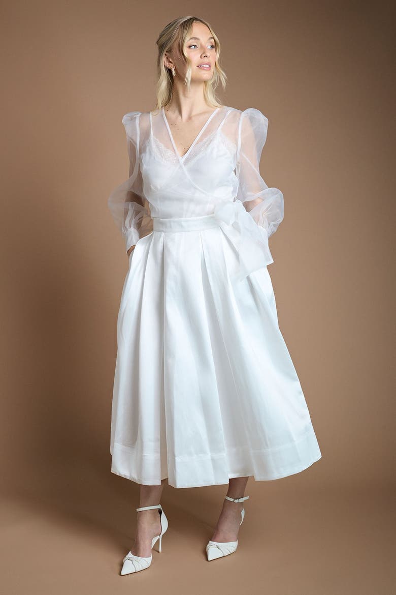 Bridal Pleated Midi Skirt, Alternate, color, Ivory
