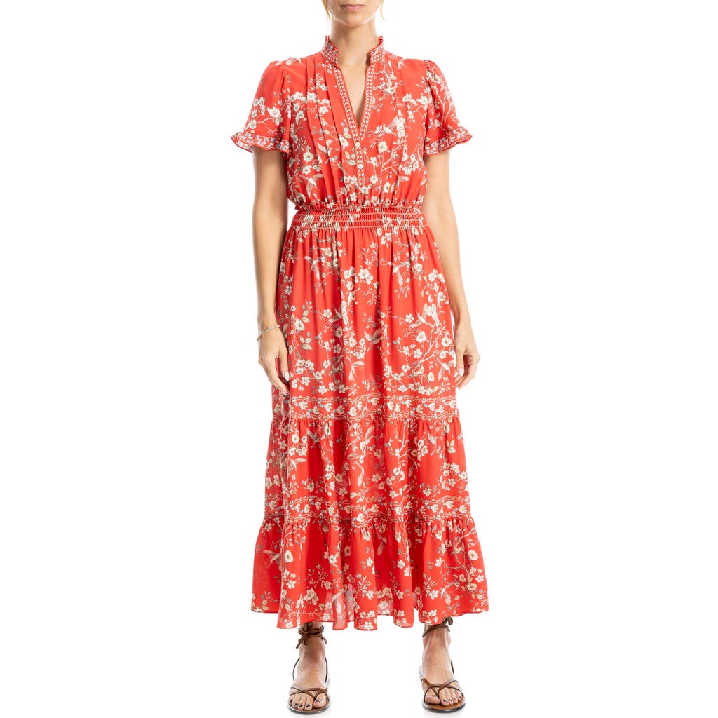 Max Studio Floral Tiered Maxi Dress In Bkd Apple Crn Blossom