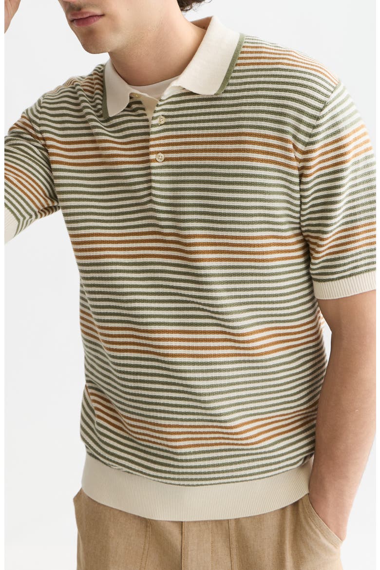 Tonal Stripe Cotton Polo Sweater, Alternate, color, OIL GREEN STRIPE