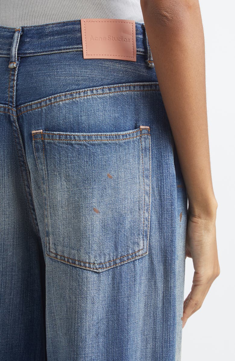 Acne Studios Distressed and Dirtied Regular Fit Wide Leg Jeans, Alternate, color, Mid Blue