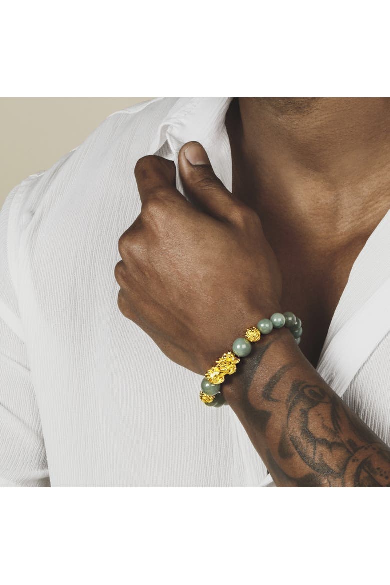 Men's Jade Dragon Charm Beaded Bracelet Fulfillment of Potential, Alternate, color, Pastel Green/Gold