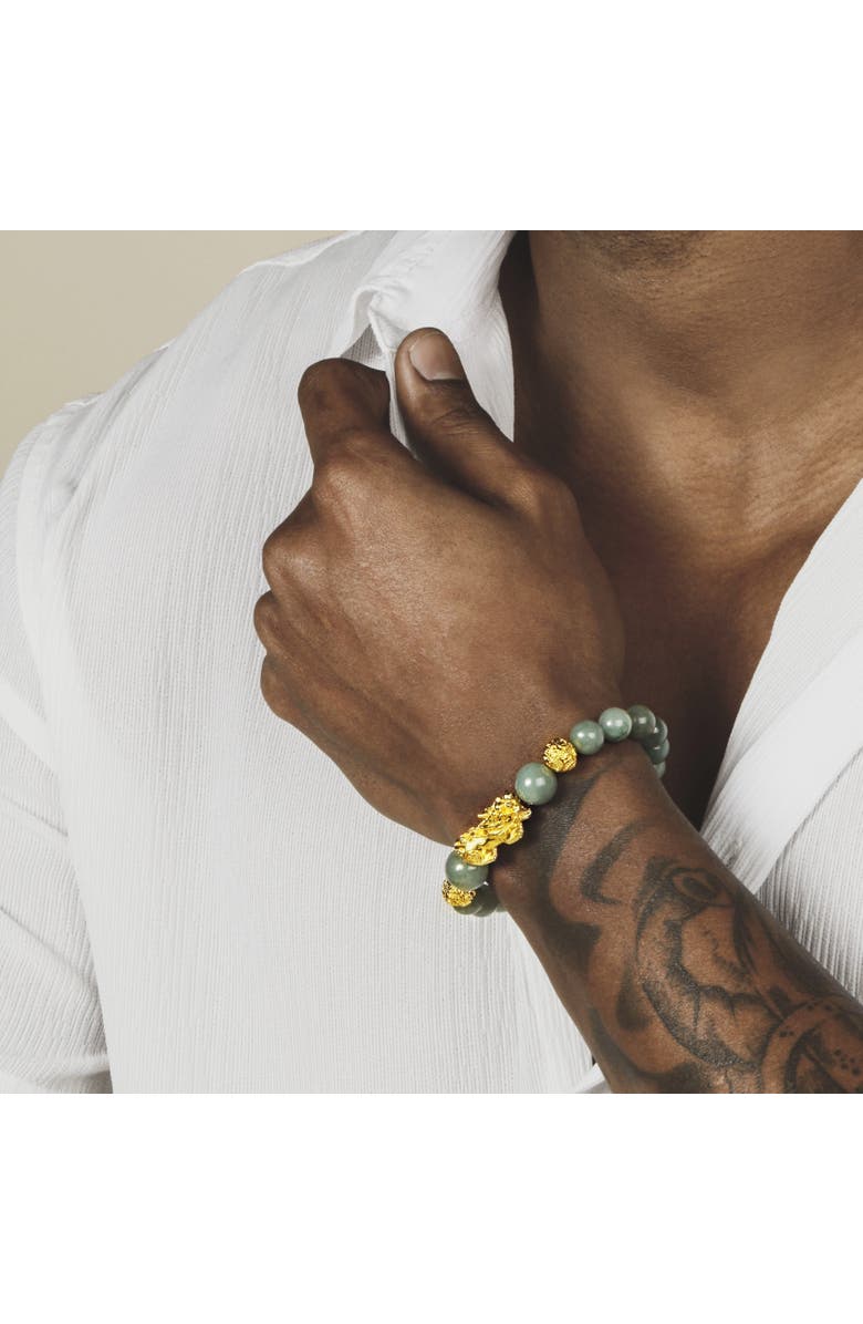 Karma and Luck Men's Jade Dragon Charm Beaded Bracelet Fulfillment of Potential, Alternate, color, Pastel Green/Gold