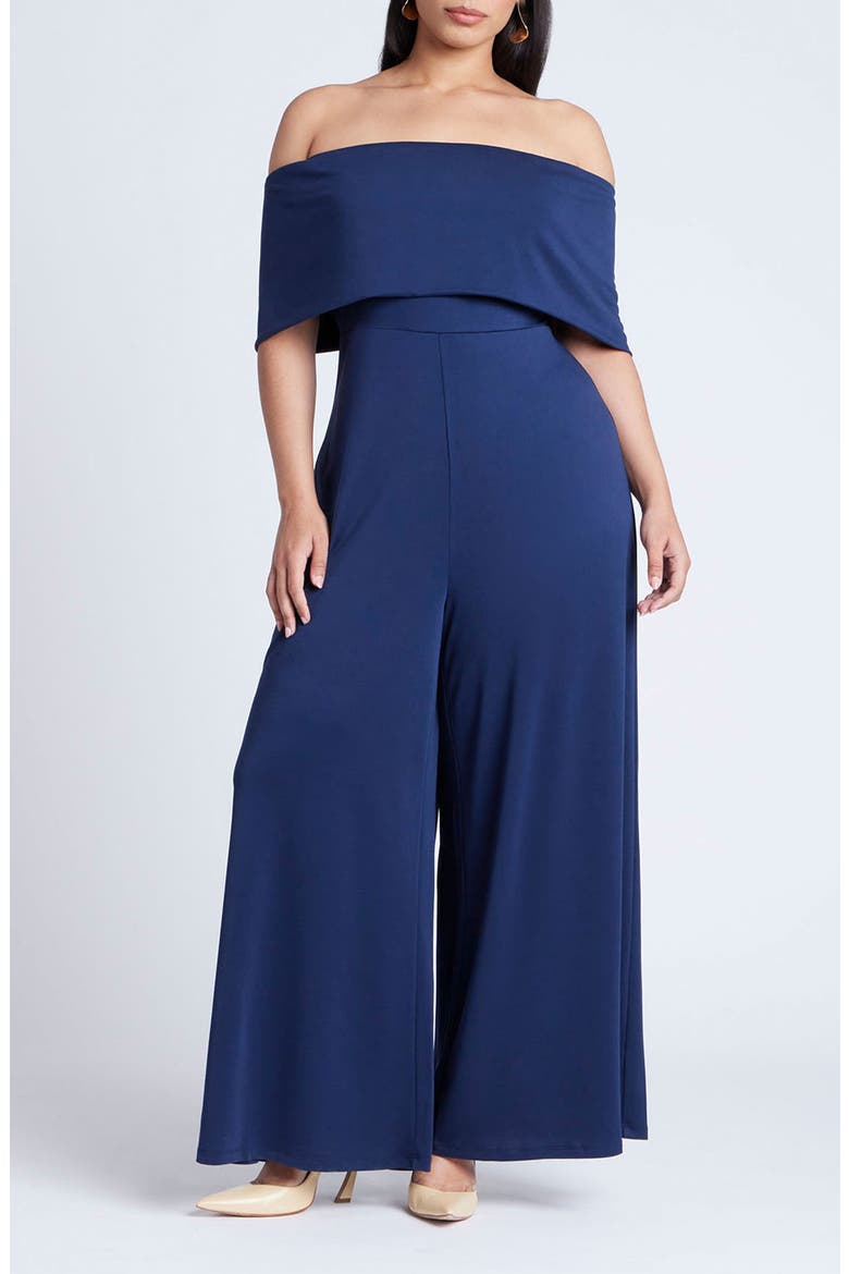Off Shoulder Jumpsuit, Main, color, NAVY