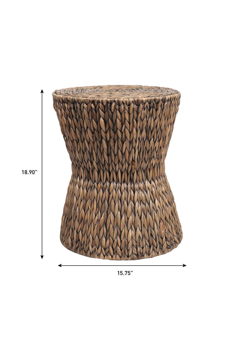 Natura Bohemian Handwoven Round Accent Side Table, Hourglass Woven End Table with Sturdy Metal Frame, Alternate, color, Brown