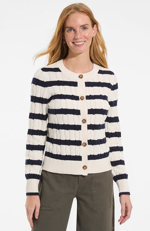 Drifter Classic Cable Crew Neck Cardigan Sweater