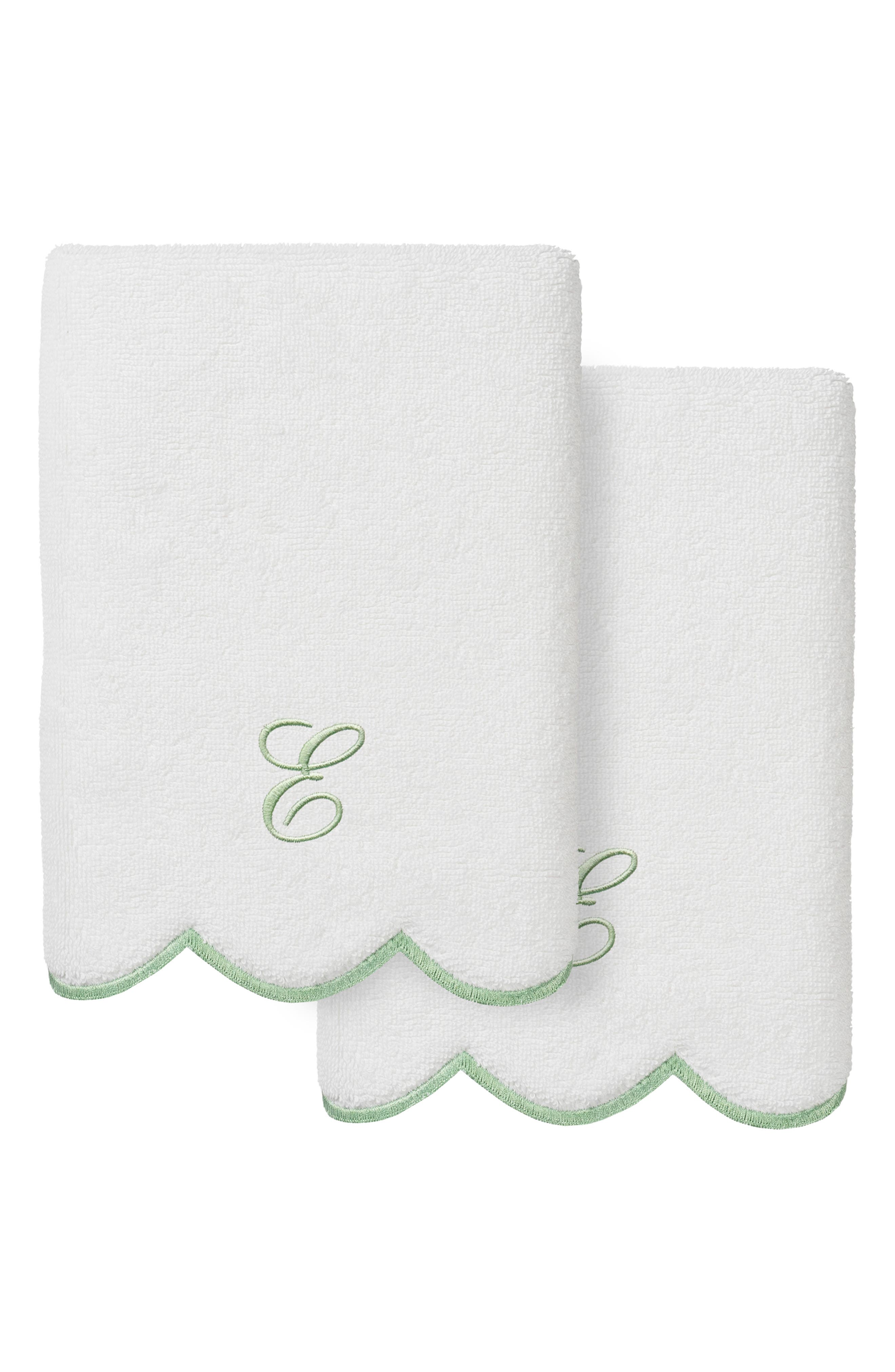 Adornia Scallop Initial Set of 2 Hand Towels