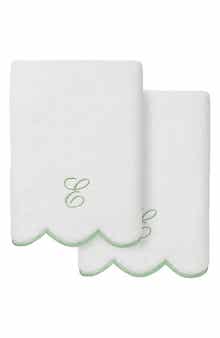 Adornia Scallop Initial Set of 2 Hand Towels