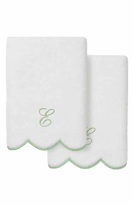 Adornia Scallop Initial Set of 2 Hand Towels