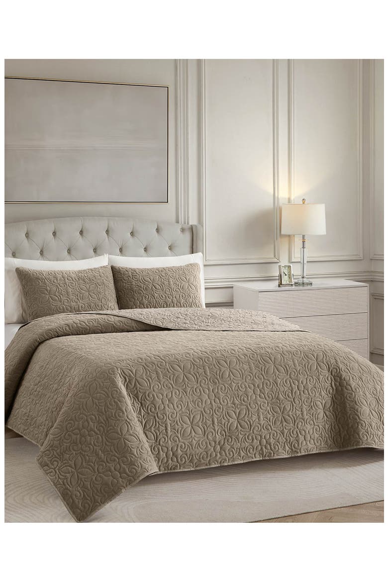 Astor Velvet Quilt Set, Alternate, color, BROWN