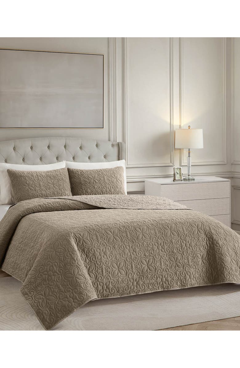 BCBG Astor Velvet Quilt Set, Alternate, color, Brown