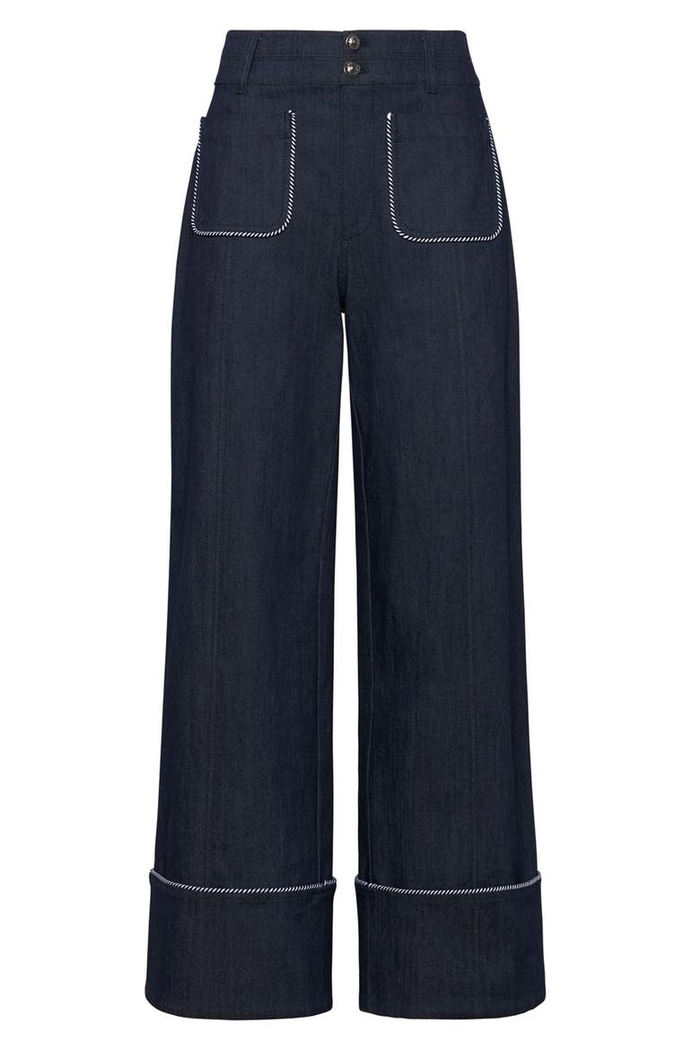 Dorot Twisted Trim Wide Leg Jeans, Alternate, color, INDIGO