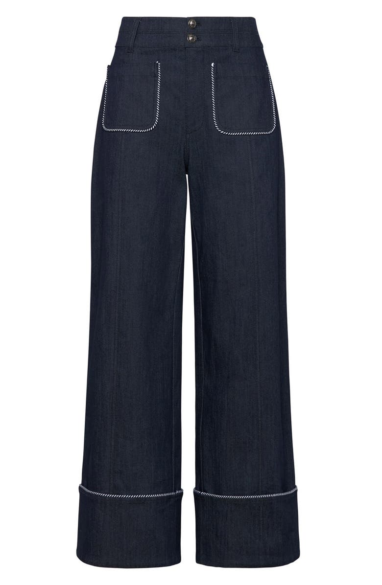Cinq à Sept Dorot Twisted Trim Wide Leg Jeans, Alternate, color, Indigo
