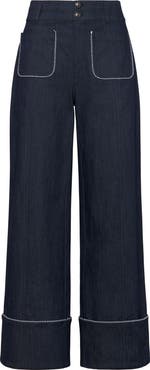 Cinq à Sept Dorot Twisted Trim Wide Leg Jeans
