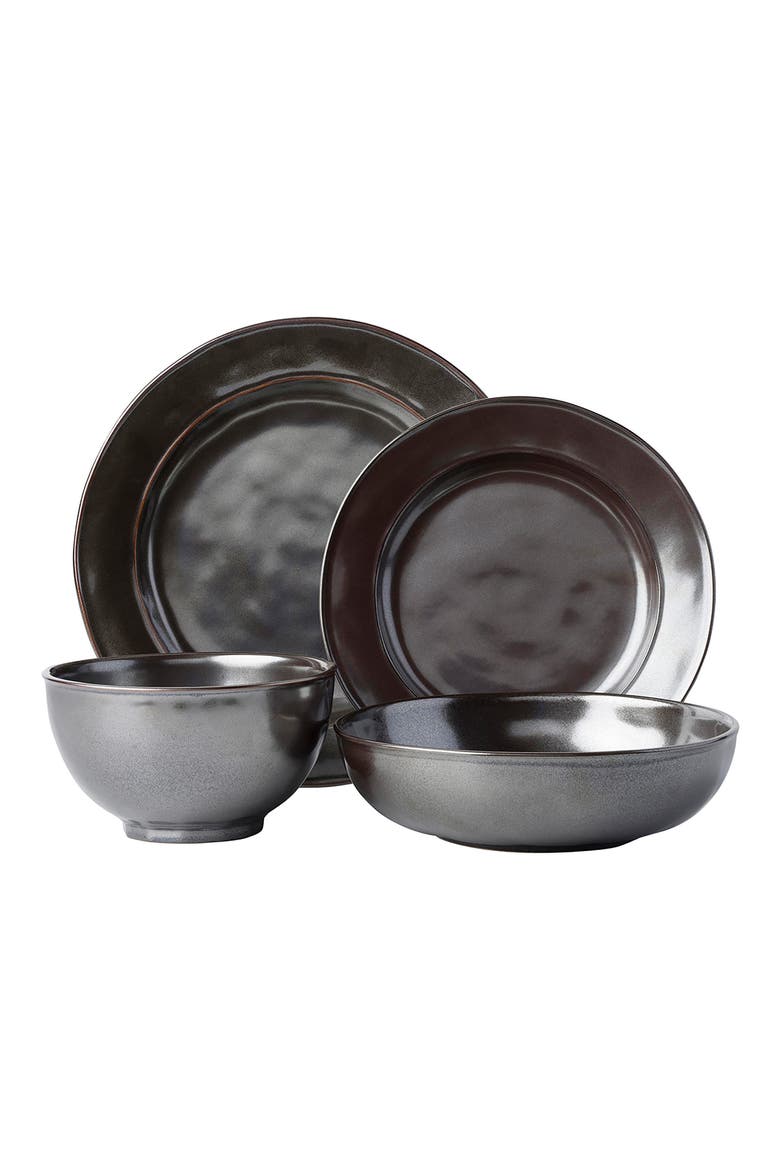 Pewter Stoneware 4-Piece Dinnerware Place Setting, Main, color, PEWTER