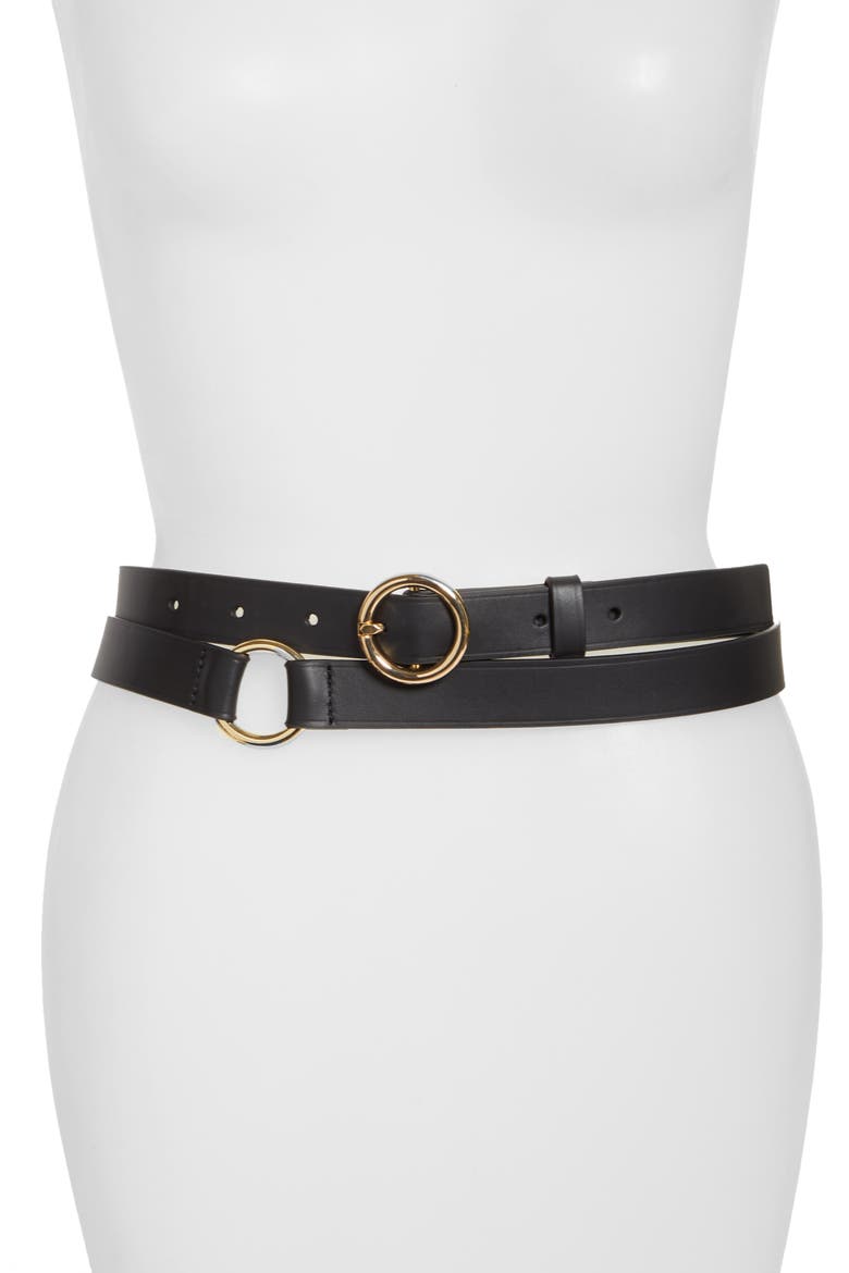 Leather Double Wrap Belt, Main, color, NOIR
