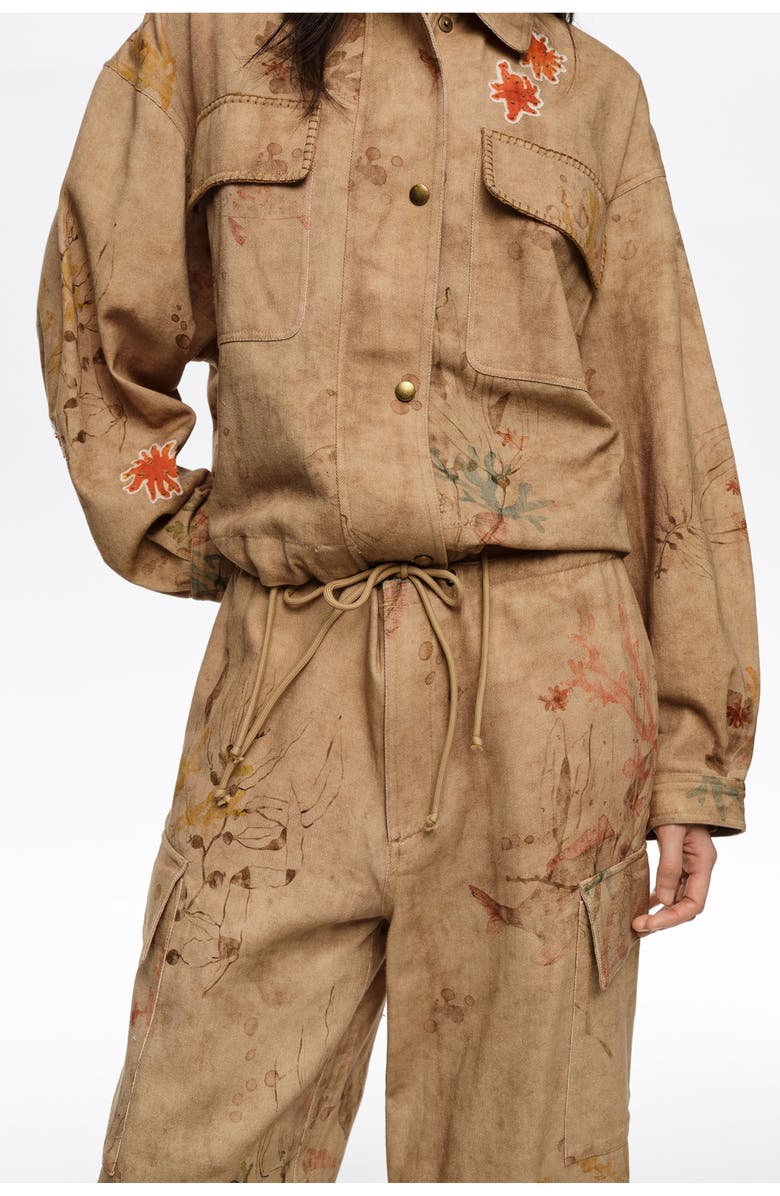 Bimba y Lola Cargo Trousers With Stitching And Patches, Alternate, color, Underwater Garden