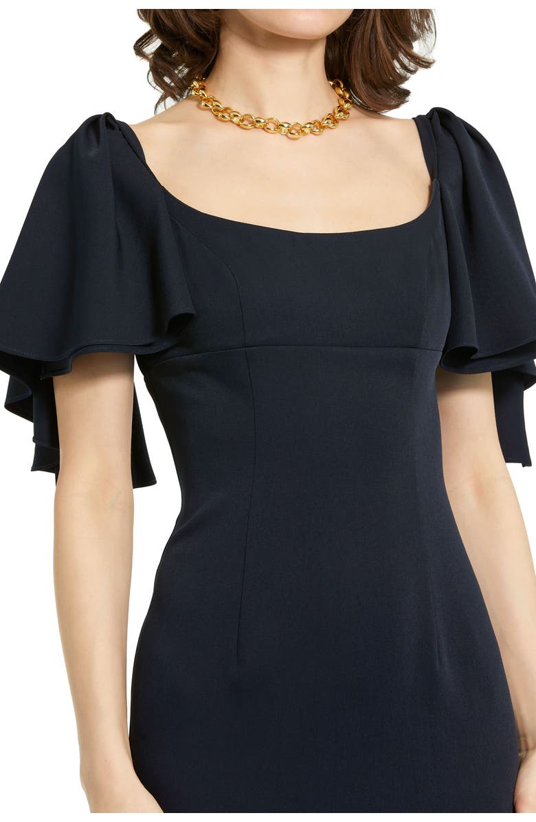 Mac Duggal Crepe Fitted Gown With Short Ruffle Sleeves, Alternate, color, Navy