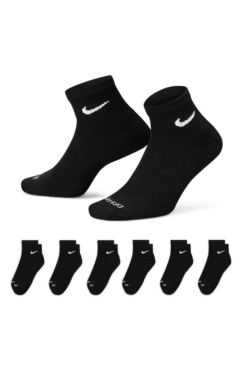 Nike Dri-FIT 6-Pack Everyday Plus Cushioned Low Socks, Alternate, color, Black/ White