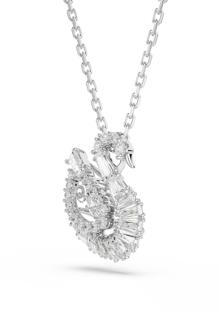 Crystal Swan Pendant Necklace, Alternate, color, SILVER