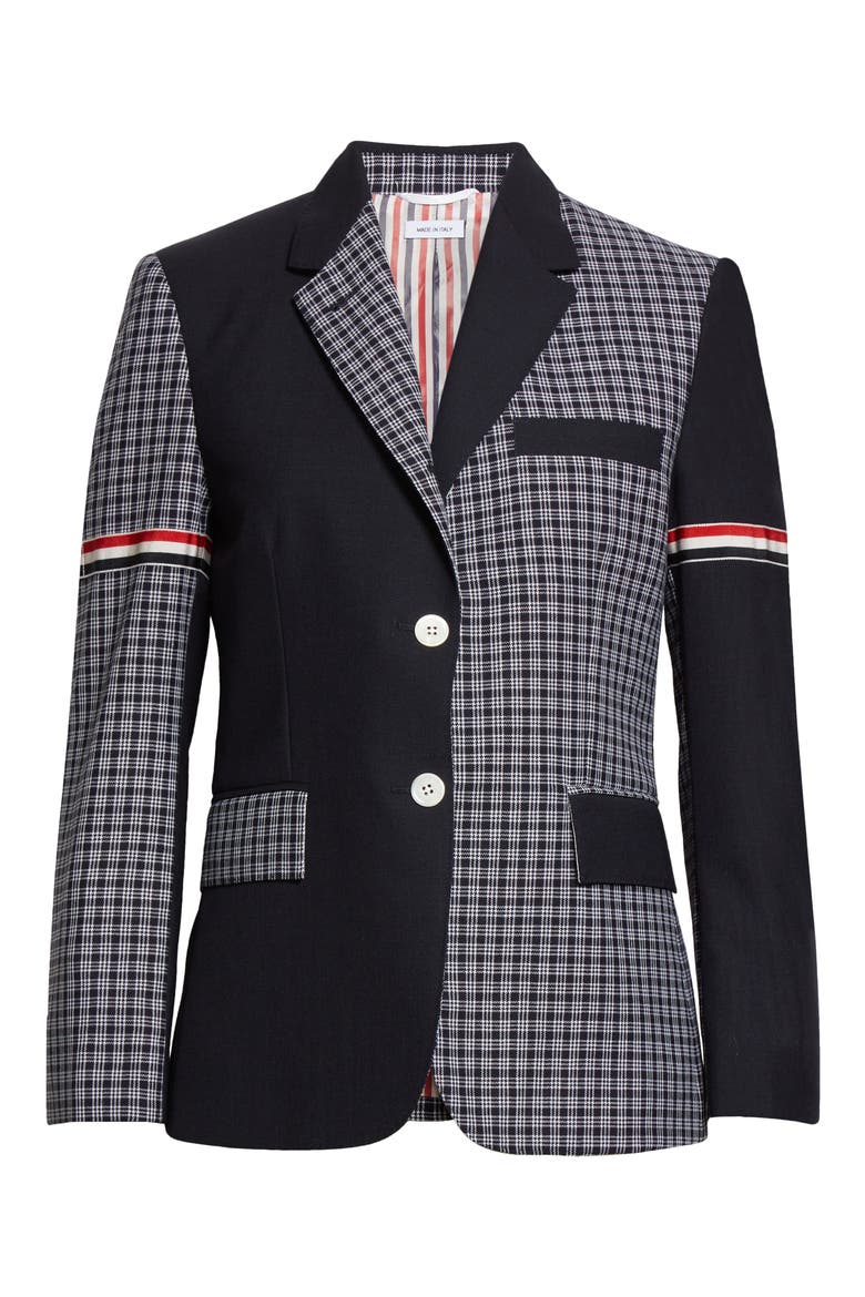 Classic Micro 4-Bar Check & Wool Fresco Jacket, Alternate, color, NAVY