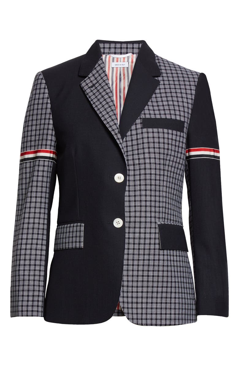 Thom Browne Classic Micro 4-Bar Check & Wool Fresco Jacket, Alternate, color,